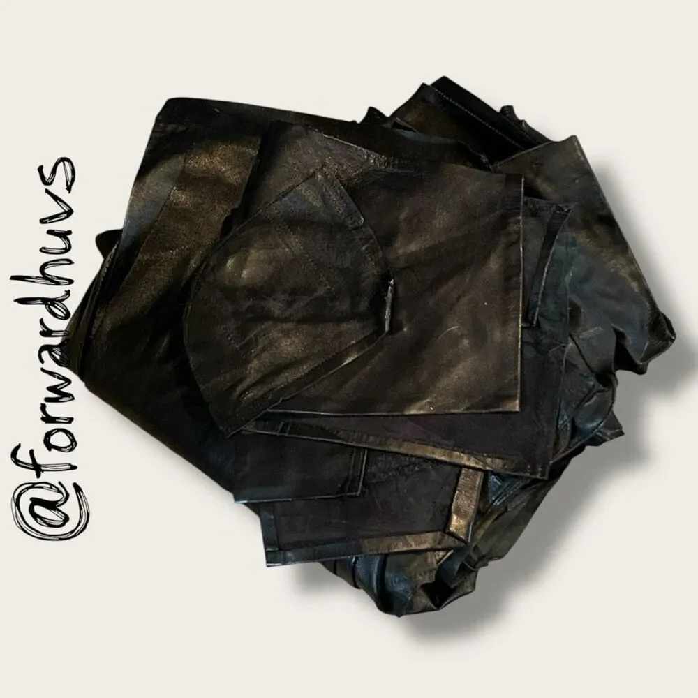 Scrap Sewing Black Leather Pieces & Leather Crafting Material  - 2 lbs 9 ounces